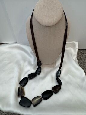 Boho Black Brown Resin Beaded Necklace Long Layering Statement Jewelry